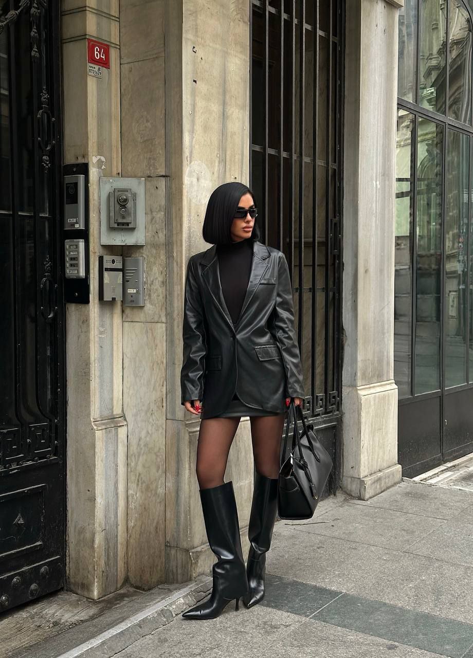 New season skirt and jacket leather